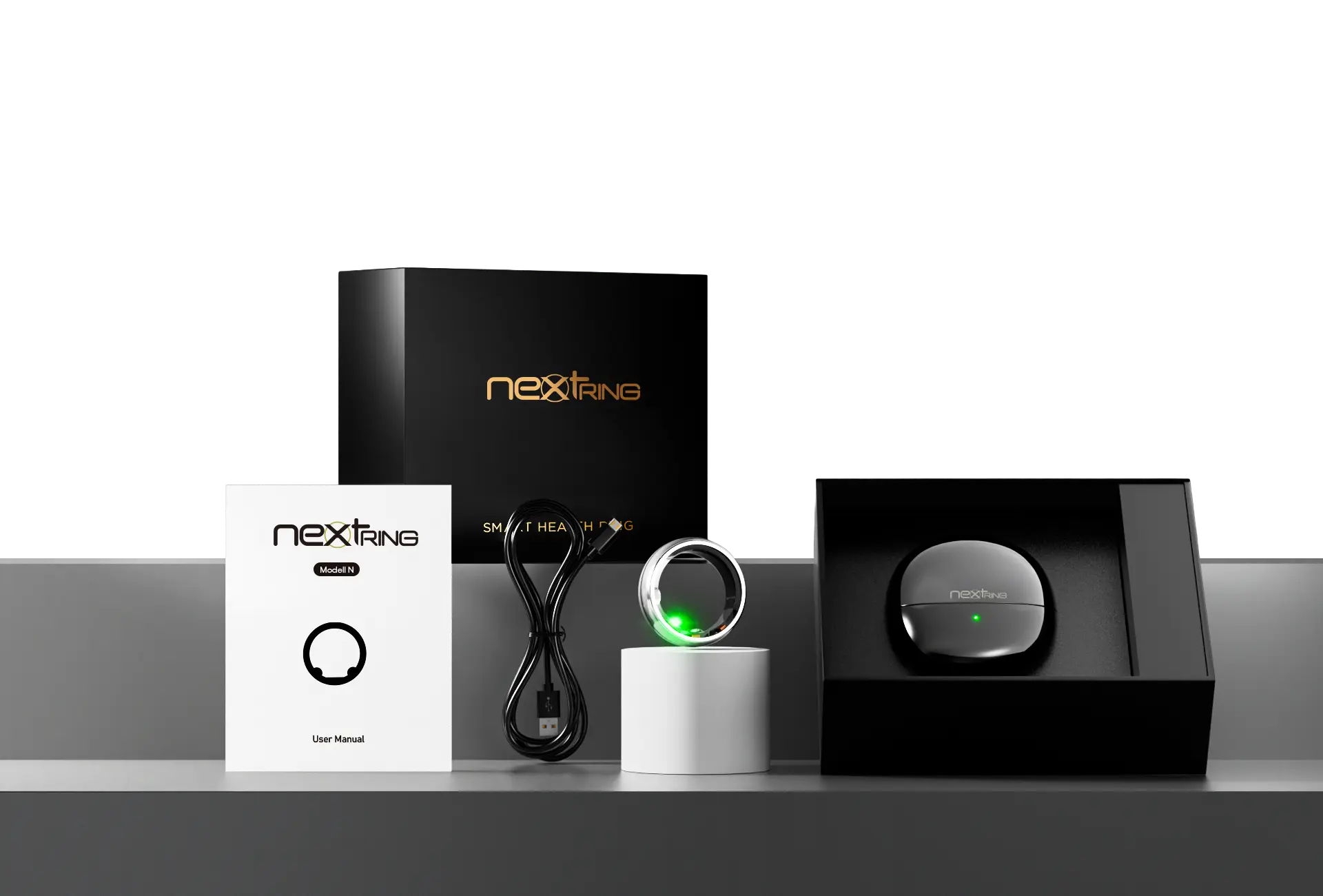 MYnextRING N2 Pro — Lieferumfang mit Ladecase und Geschenkbox